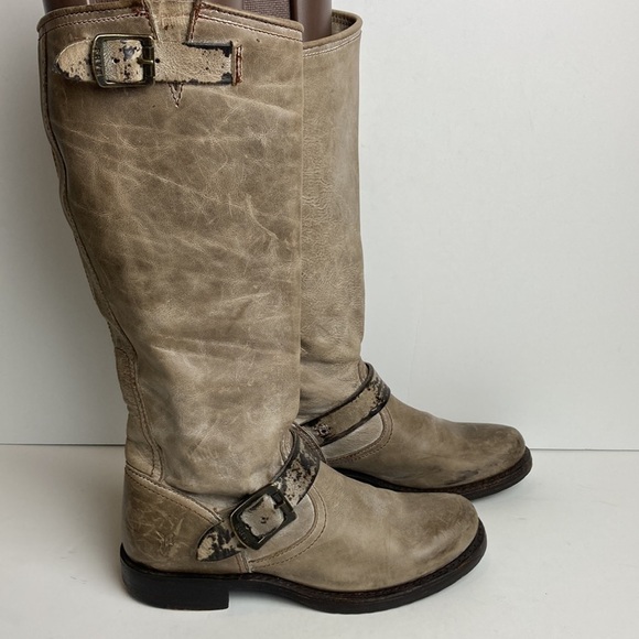 FRYE Slate Brown VERONICA SLOUCH Harness Riding boots Sz 6.5 Distressed Bohemian - Picture 4 of 16